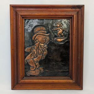 Vintage Elmer Fudd Copper Repousse Art Looney Tunes Framed Wall Hanging Decor